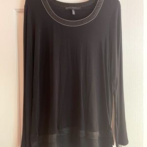 White House Black Market Long Sleeve Knit Top with Ball chain Detail
